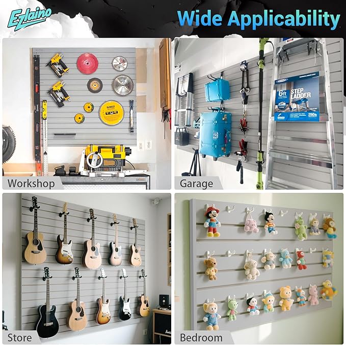 Ezlaino PVC Slat Wall Paneling 4FT x 2FT- Thickened & Durable, Waterproof, Versatile | Fits Most Slatwall Accessories (Not Included) | Ideal for Garage, Home & Store Organization, Gray