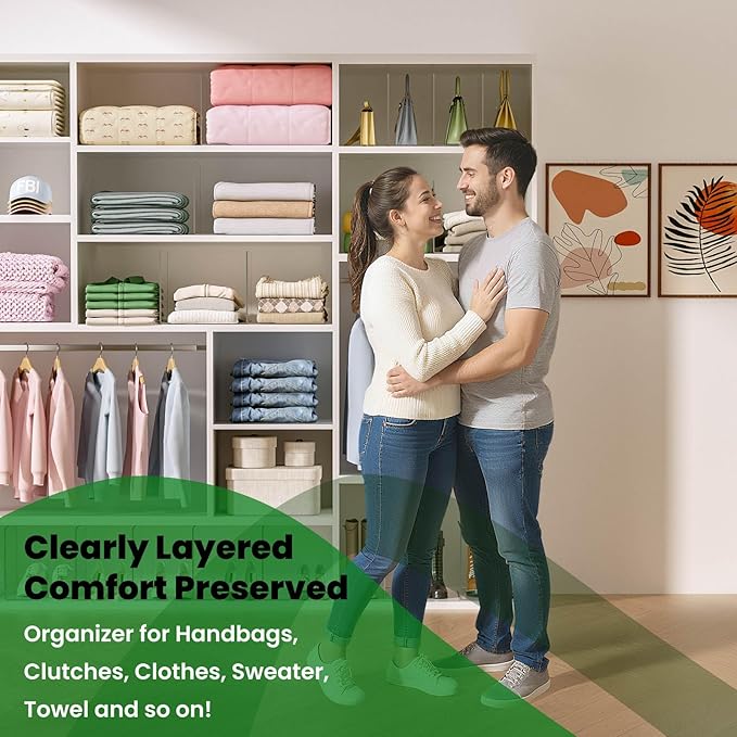Shelf Dividers for Closet Organization: 4 Pack 10" Tall X 8.4" Deep Acrylic Clear Vertical Shelves Separators - Adhesive Adjustable Easy to Install Remove - Handbags/Clothes/Towel Storage