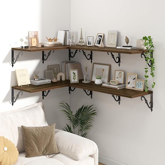 Deep Floating Shelves for Wall, 32"W x 12"D Wall Shelves, 12 Inch Deep Floating Shelf with Bracket, 32 Inch Floating Shelves Set of 2, Rustic Shelves for Living Room, Bathroom and Kitchen, Walnut