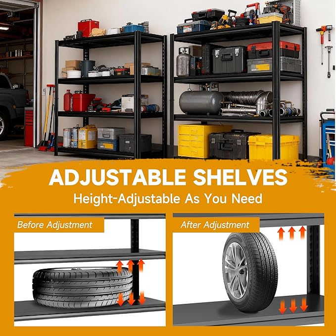 Metal Shelving, Garage Shelving Unit and Storage,Adjustable Storage Shelves, 3000LBS Storage Steel Shelving, for Kitchen Warehouse Pantry Commercial Use, Basement (72in×48in×24in-5 Tier)