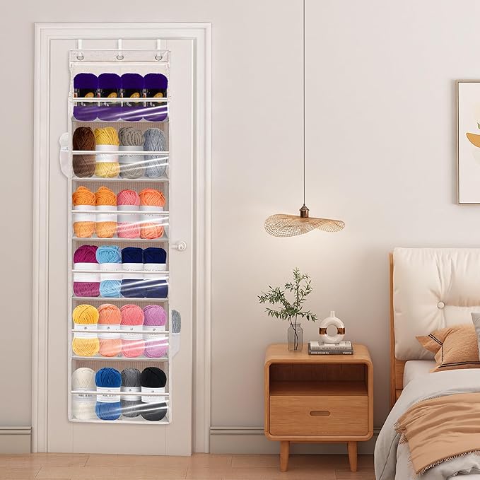 Over Door Organizer with 6 Extra Large Pockets 12 Side Pockets, 2-Pack Sturdy Closet Rack, Hanging Storage Organizer with Clear Window for Shoes, Diapers, Toys, Bedroom, Bathroom, Beige