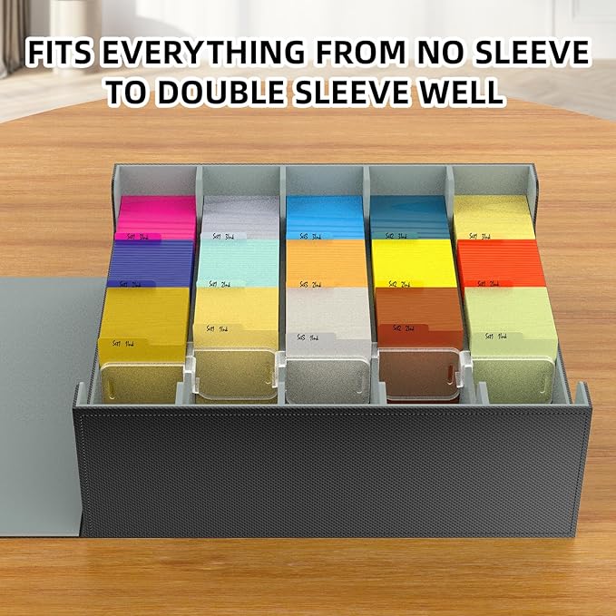 AFIING Trading Card Storage Box, MTG Deck Box with 48 Dividers & Supporters, Commander Card Deck Case Fits for Magic Game Cards, YugiOh, TCG, baseball and Sport Cards, Black Grey 3200+