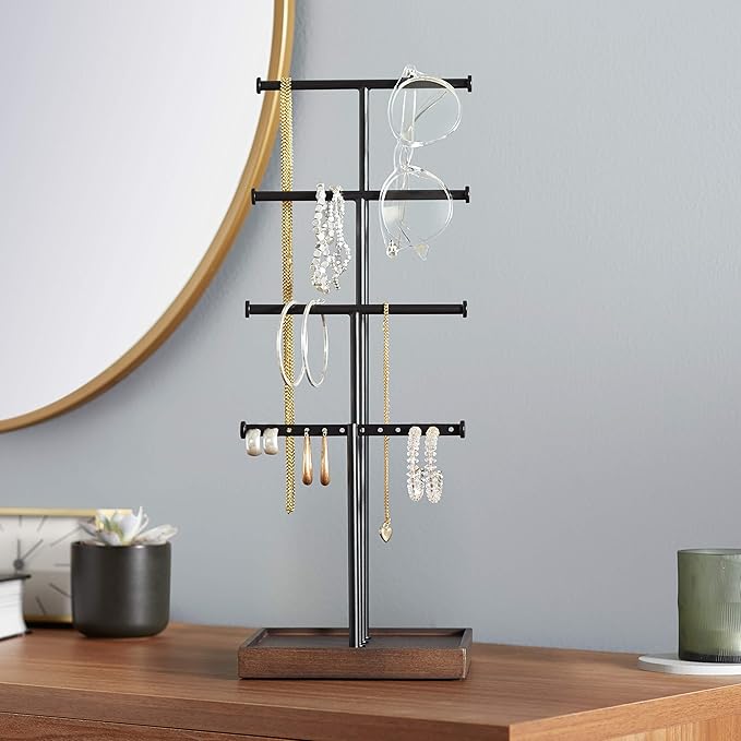 Amazon Basics Four-Tier Jewelry Tree Stand - Walnut/Black
