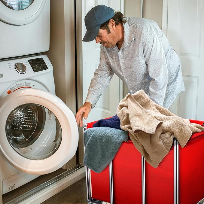 Commercial Laundry Cart with Wheels, 11.35 Bushel Large Rolling Laundry Hamper with Removable Waterproof Canvas Lining Basket, Heavy Duty Stainless Steel Rolling Hampers for Hotels & Hospital