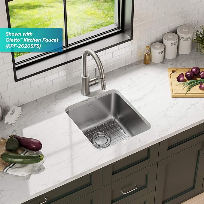 KRAUS Dex 17-inch Undermount 16 Gauge Stainless Steel Single Bowl Kitchen Sink, KA1US17B