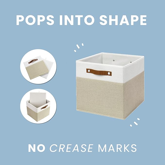 OrganiHaus 11" x 11" x 11" Fabric Cubes Storage Bins Set of 4, Foldable Collapsible Fabric Storage Bins for Organizer, Toy Organizer for Kallax, 11 Inch Linen Cube Shelf Baskets - White
