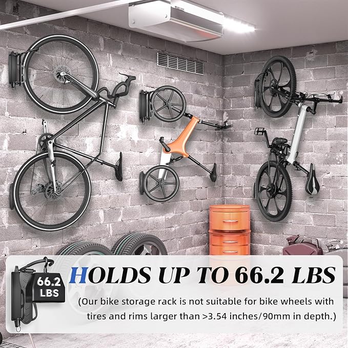 Goovilla Swivel Bike Wall Mount 1 Pack, Space Saving Bike Hangers for Garage with Screw and Easy Installation, Metal Vertical Bike Rack Wall Mount Holds up to 66.2lbs with No-scratch Protection, Black