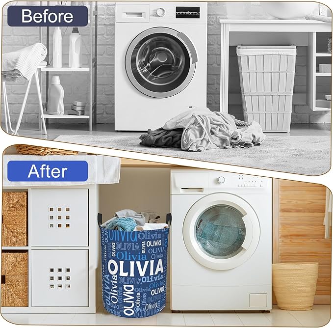 Custom Name Laundry Hamper, Personalized Laundry Basket with Name for Boys Girls Men Women Kids, Customized Name Dirty Clothes Basket Gifts for Clothes Toy Bedroom Bathroom Laundry Room Dorm