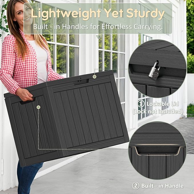 40 Gallon Outdoor Storage Deck Box Waterproof,Garden Tool,Backyard Cushion,Poolside Storage,Small Delivery Boxes for Outside,UV-Resistant & All-Weather,Wood-like Striped BLack