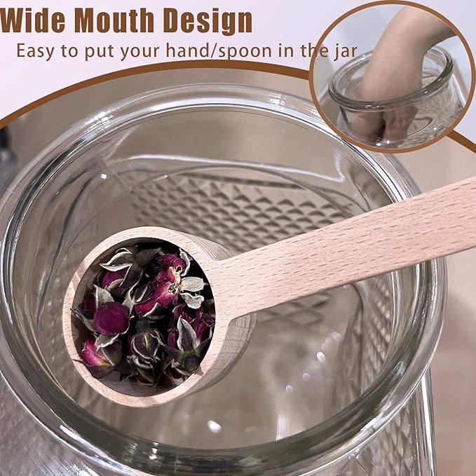 Viovian 1 Gallon Glass Jar with Lid Spoon 120 OZ Square Wide Mouth Glass Storage Jars Airtight Large Vintage Canister Container for Candy Cookie Sugar Coffee Tea Nuts Flour Dog Treat Laundry Pods