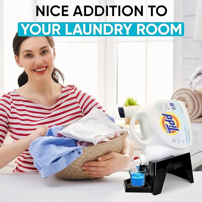 TidyFriend 3 Pack Laundry Detergent Dispenser with Tray, Laundry Soap Dispenser with Non-Slip Rubber Feet for Washing Room Organization, Easy Pour (Black)