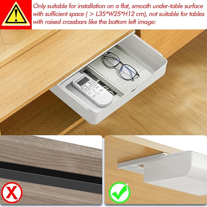 Poeland Under Desk Drawer Self-Stick Storage Organizer for Office Home School Large Size White