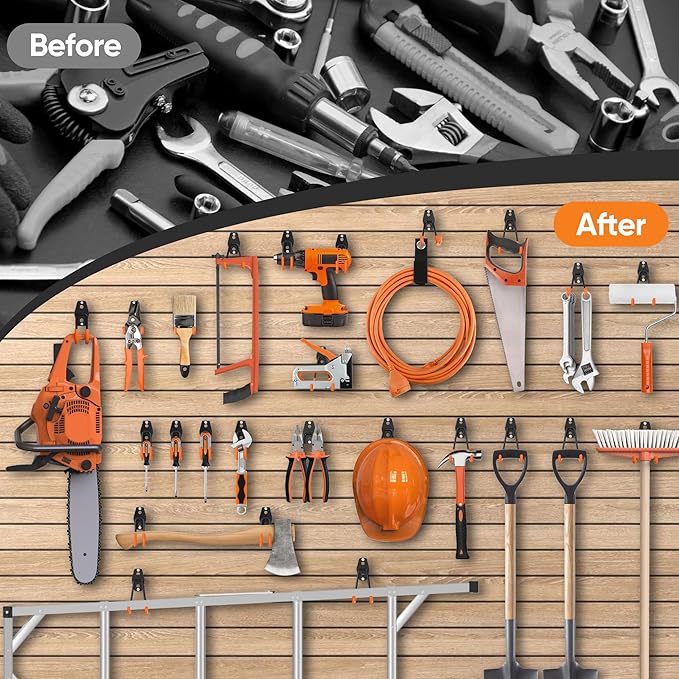 Nacial 18 Pack Garage Hooks Heavy Duty, Utility Steel Garage Storage Hook with 2 Extension Cord Storage Straps, Utility Garage Wall Mount Hooks for Hanging Bike, Ladder and Garden Tools, Orange