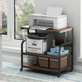 32.3" Wide Extra Large Printer Stand, 3 Tier Printer Table with Adjustable Storage Shelf, Rolling Printer Cart with Industrial Wheels for Home Office, Rustic Brown