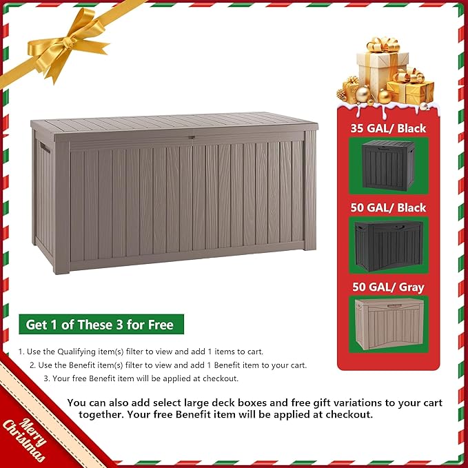 TARKARI 180 Gallon Lockable Resin Deck Box, Waterproof & UV-Resistant Outdoor Storage Box for Outdoor Cushion Storage, Garden Tools & Pool Accessories Storage, Gray