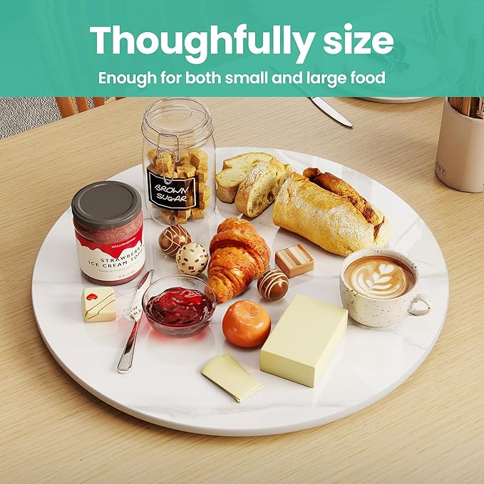 19.7" Lazy Susan Turntable – 360° Sinteredstone Silent Anti-Slip Turntable, Table Top Centerpiece for Kitchen, Pantry, Spice Rack, Refrigerator & Dining Table, White