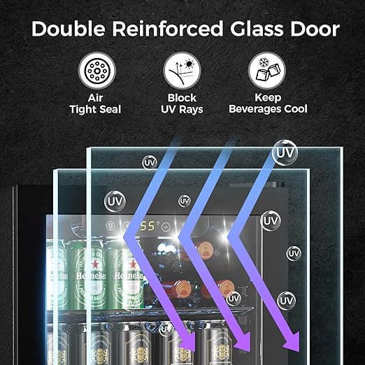 COWSAR Mini Fridge Cooler, 16 Bottle 68 Can Beverage Refrigerator with Glass Door for Wine Beer Soda, Wine Fridge with Touch Control Panel, Wire Shelving for Home Office Bar, 1.7 Cu. Ft