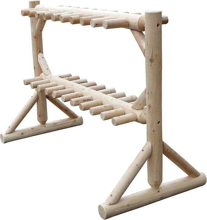 17-Place Freestanding Log Ski Rack Holder, Indoor & Outdoor Snowboard Racks, Standing Storage, Garage Racks for Snow Skis, Durable Snowboard Rack Garage Storage Organizer - Natural + 15" Anchor Kit