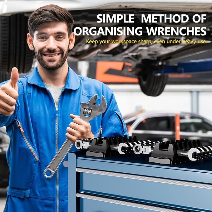 24PCS Magnetic Modular Wrench Organizer Set - Tool Drawer Storage Rack with Metric & SAE Labels, Wrench Holder with Magnet, Perfect Tool Gift for Men, father, boyfriend, DIYers & Mechanics (Black)