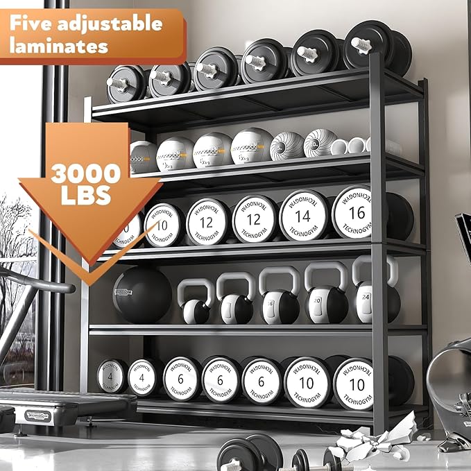 48.2" W Garage Shelving 3000LBS Storage Shelf Heavy Duty Garage Storage Shelves Adjustable 5 Tier Metal Shelves for Storage Industrial Heavy Duty Shelving Unit 24.2" Dx48.2 Wx72.2 H, 3 Pcs