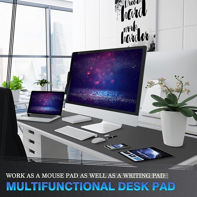 K KNODEL Large Office Leather Desk Mat, Mouse and Keyboard Pad, Computer and Laptop Mat, Desktop Protector and Cover, Writing Pad and Blotter (47.2"x17", Dark Gray)