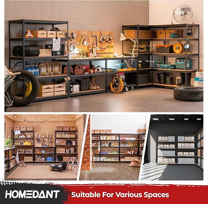 HOMEDANT 5 Tier Storage Shelves Adjustable Laminated Boltless Garage Metal Shelving Unit Heavy Duty Utility Rack Shelf Warehouse Pantry Closet Kitchen (1, (L) 48.1" W, Black)