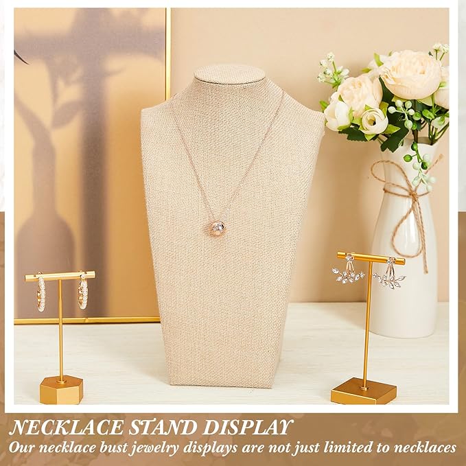 Kigley 9 Pcs Linen Necklace Display Bust Jewelry Holder Necklace Retail Mannequin Display Stand for Jewelry Selling Vendors Shows (11.4 x 6.9 Inch)