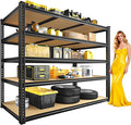 48" W Garage Shelving Heavy Duty 3200LBS Garage Storage Shelving, 5 Tier Adjustable Metal Shelving Unit Utility Rack Shelf for Warehouse, Pantry, Closet, Kitchen 72" H x 48" W x 24" D, Black