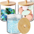 SheeChung 3 Pack 50 Oz Large Apothecary Jar with Bamboo Lid, Laundry Pods Container, Storage Jars for Bathroom Organization, Plastic Canisters with Cute Stickers Spoons(Natural)