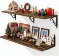 Fun Memories 36 Inches Floating Shelves, Rustic Long Wall Shelves, 12 Inch Deep Book Shelf Wall Mounted, Wide Display & Storage Shelves for Living Room, Bathroom, Bedroom, Rustic Brown, Set of 2