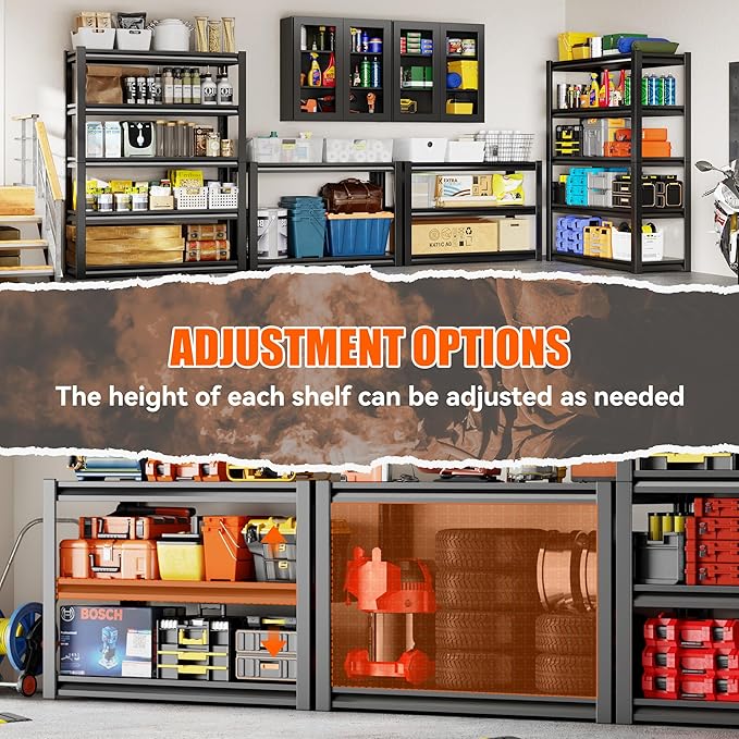 48" W Storage Shelves 2500LBS Garage Shelving Heavy Duty 5 Tier Adjustable Shelving Unit Metal Storage Rack for Basement, Pantry, Kitchen, Warehouse 19.7" D x 47.2" W x 72" H