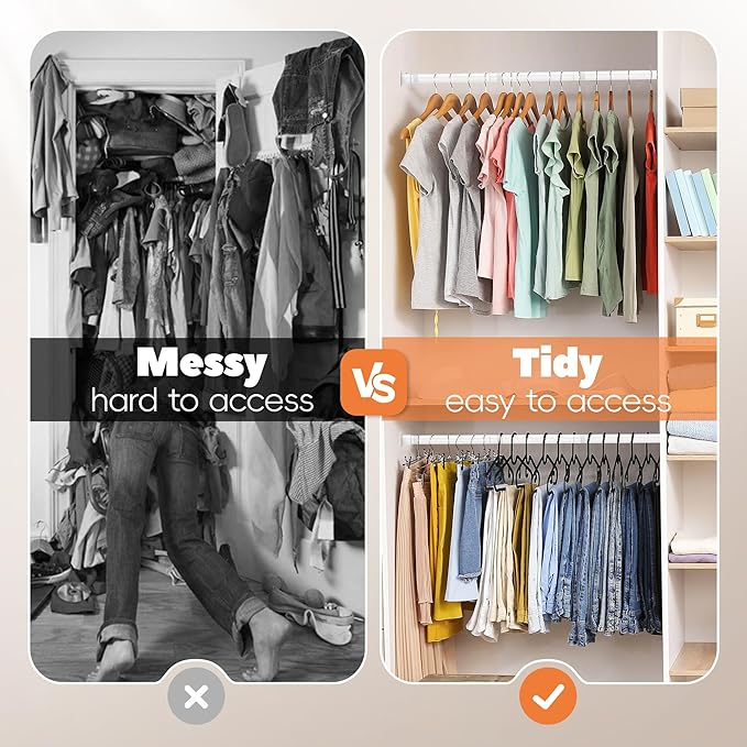 Closet Rod 50-99 Inches, Adjustable Heavy Duty Metal White Closet Rods for Hanging Clothes 1.3 Inches Diameter for Wardrobes Laundry
