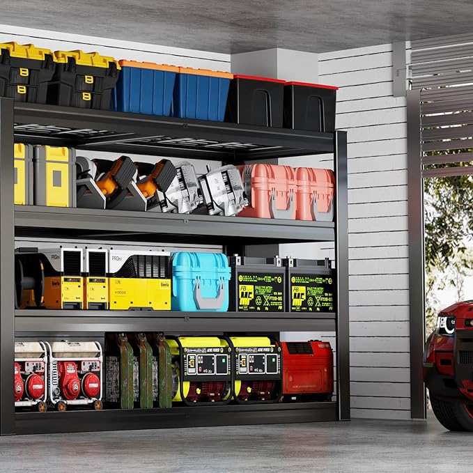 62" Wide Heavy Duty Garage Shelving Units, 27" D 4-Tier Deep Storage Shelves,Black Metal Garage Shelves,Steel Shelf,Large Storage Rack,Industrial Shelving for Shop, 62" W x 27" D x 62" H