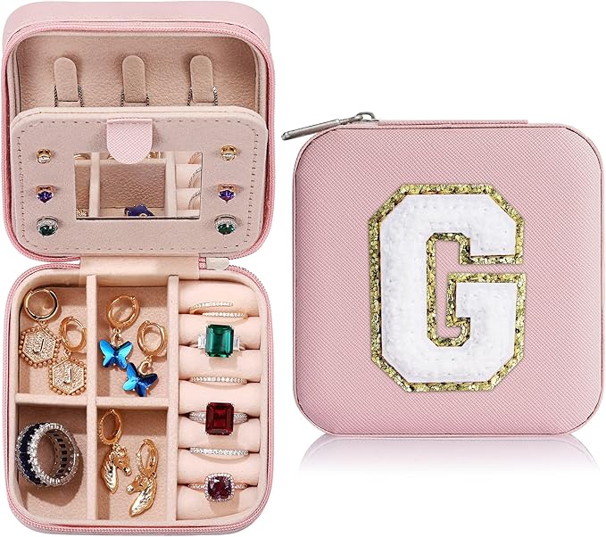Parima Christmas Gifts for Girls - Jewelry Box for Girls Fashion, Travel Jewelry Case Jewelry Organizer Box for Teen Girls Gifts | Birthday Gifts Christmas Gifts - Letter G, Pink