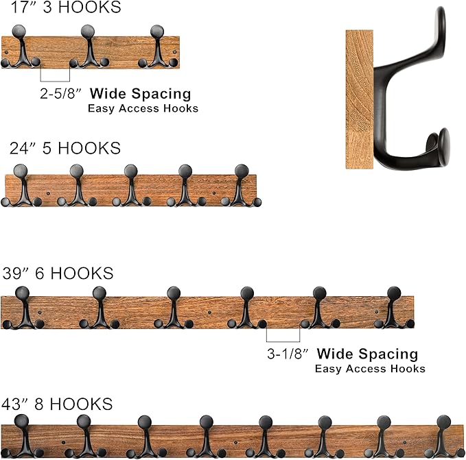 SKOLOO 17-Inch Wood Burnt Coat Rack Wall Mount with 3 Triple Hooks - Ideal for Family Entrances, Classrooms, and Pet Supplies Storage - Perfect Coat Hooks for Wall, Pack of 2