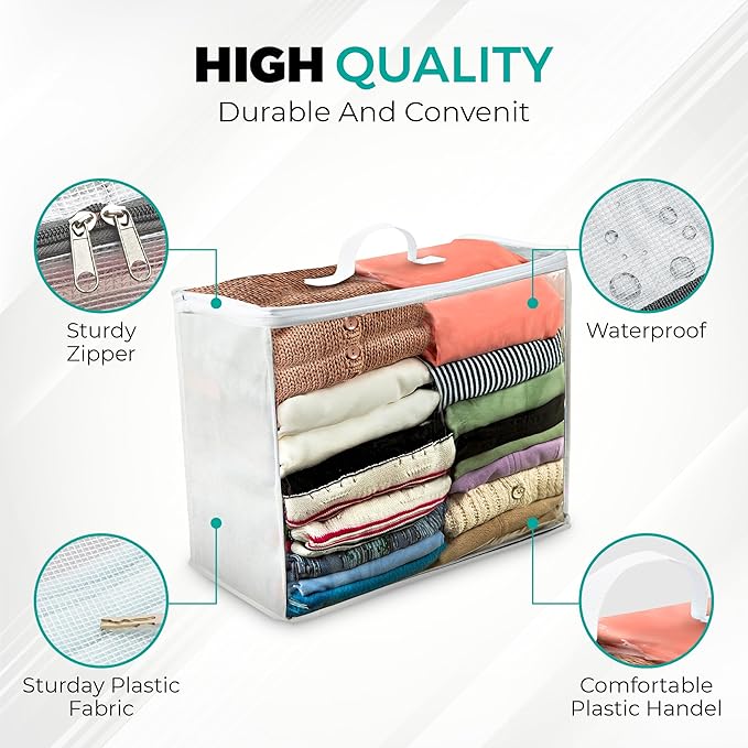 3 pack Clear Plastic Storage Bag with Zipper, Foldable Moving Bag for Comforters, Blankets, Bedding, Storage Containers, Breathable, Durable Clothes and Duvet Closet Organizers, 18x15x9