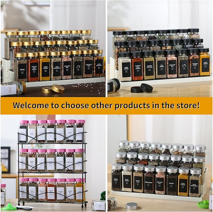 24Pcs Spice Jars Containers with Labels，4oz Black Seasoning Bottles with Shaker Lids for Rack, Cabinet, Drawer,Empty Square Condiment Pots (24, Black)