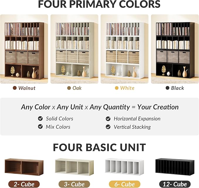 IOTXY DIY Modular Cube Bookcase - CubeXY Customizable Stackable Expandable Basic Shelving Units, 2-Cube Wooden Open Bookshelf for Miscellaneous Storage Organizer, Black