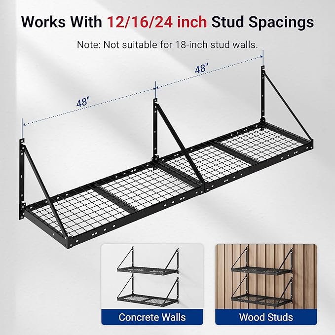 FLEXIMOUNTS 2-Pack 2x4ft Garage Wall Shelving - Heavy Duty Garage Storage Rack, 880lbs Load Capacity with Brace Guardrail, Organization System for Tools, Bins, Utility Room, Pro Series