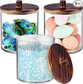 SheeChung 3 Pack 50 Oz Large Apothecary Jar with Wood Lid, Laundry Pods Container, Storage Jars for Bathroom Organization, Plastic Canisters with Cute Stickers Spoons(Dark Brown)