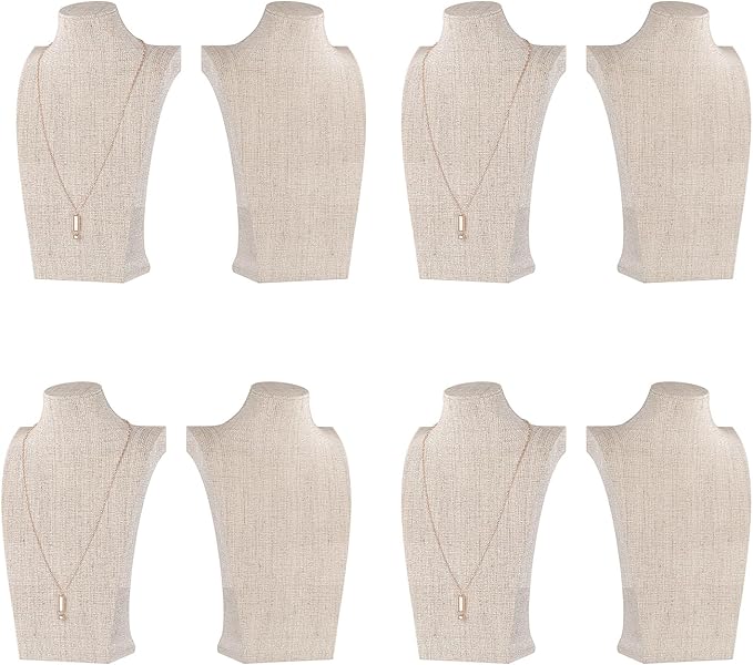 Necklace Bust Display Stand, Bust Necklace Holder, Pendant Chain Organizer for Women (Yellow Linen, S 1PCS)