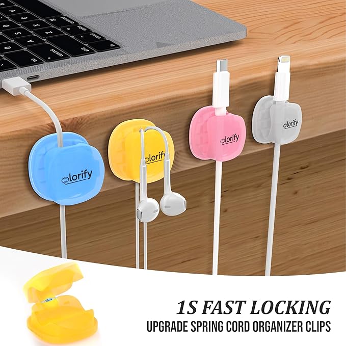12 Pack Spring Cable Clips, Adhesive Cord Holders for Desk, Nightstand, Laptop, Phone Charging Clips & Car Cable Organizer for Home, Office & Charging Cord Management-(Multicolour)