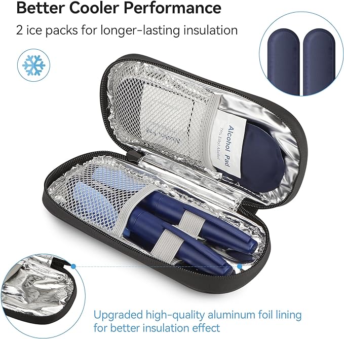 Insulin Pen Cooler Travel Case Diabetic Medication Insulated Cool Organizer with 2 Reusable Ice Packs for Insulin Pen and Other Diabetic Supplies, for the Daily Life and Trip (Dark Blue)