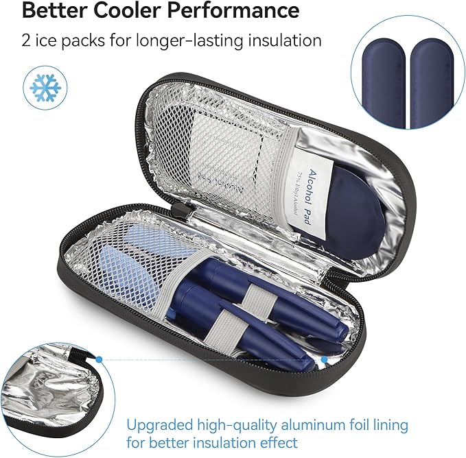 Insulin Pen Cooler Travel Case Diabetic Medication Insulated Cool Organizer with 2 Reusable Ice Packs for Insulin Pen and Other Diabetic Supplies, for the Daily Life and Trip(Black)