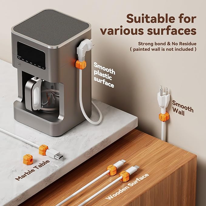 8 Pack Spring Cable Clips,Rotatable Cord Organizer Desk Cable Management Cord Holder Adhesive Phone Charger Cord Clips for Home Office Car Wall Nightstand Accessories Orange