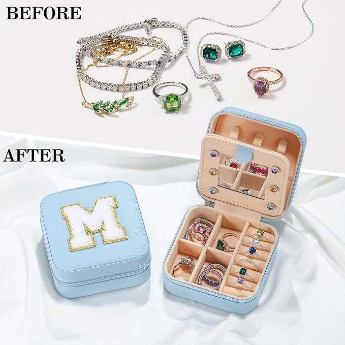 Parima Christmas Stocking Stuffers Gifts for Grandkids - Travel Jewelry Case for Girls' Jewelry Box | Unique Christmas Gifts for Teenage Girls Women Friends - Personalized Letter J, Sky Blue