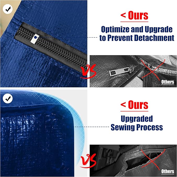 Cosy Family 8 Pack Heavy Duty Extra Large Moving Bags with Backpack Straps - Strong Handles & Zippers, Storage Totes For Space Saving, Fold Flat, Alternative to Moving Box (40 gal, Blue)