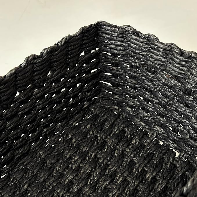 Paper rope Small Storage baskets for Organizing,Cute woven Little basket for Home，Shelves, Bathroom,Decorative basket,Set of 3 (Black)