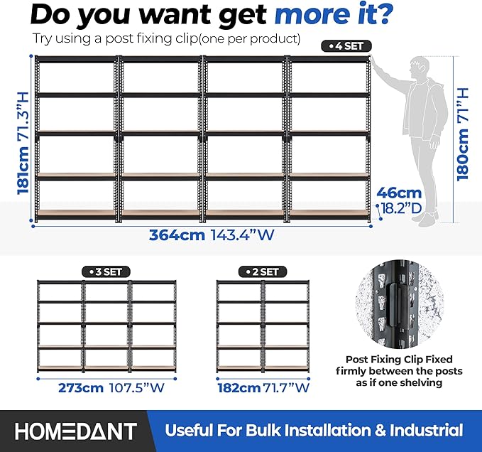 HOMEDANT 5-Tier Laminated Boltless Heavy Duty Metal Shelving Unit Adjustable Garage Storage Utility Rack Shelves Organization Multipurpose Shelf Warehouse Industrial (4, (M) 35.9" W, Black)