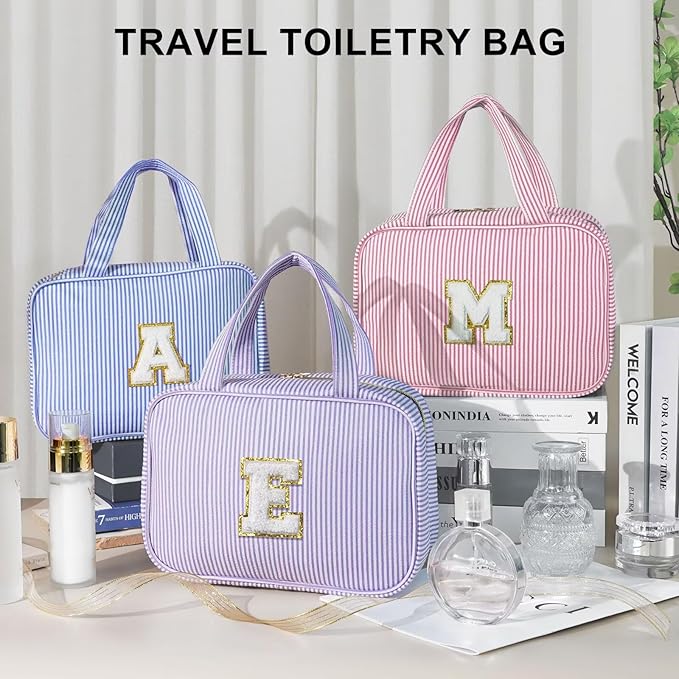TOPEAST Travel Toiletry Bag Makeup Bag - Hanging Toiletry Bag for Women, Portable Toiletries Travel Bag and Cosmetic Bag, Airplane Travel Essentials Travel Toiletry Bag - Letter J, Pink